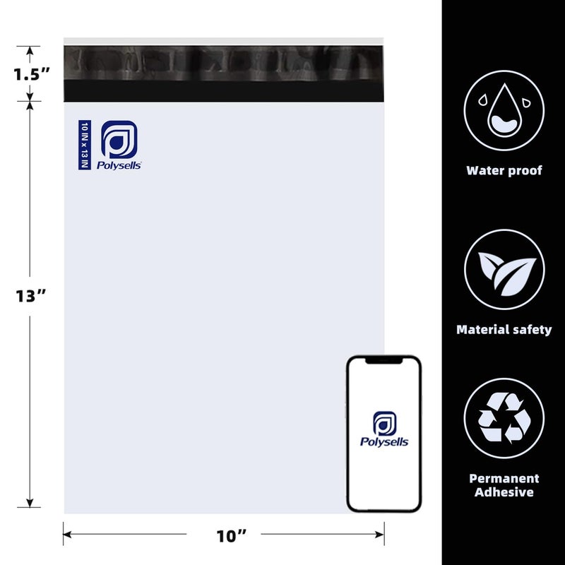 POLYSELLS 100 pcs 10x13 Inch White Poly Mailers Shipping Envelopes, Strong Adhesive Sealing, Waterproof, and Tear-resistant Postal Mailing Bags for Clothing, Books, and Accessories - Image 2